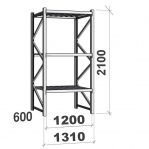 Metallihylly perusosa 2100x1200x600 600kg/hyllytaso,3 tasoa lastulevytasoilla