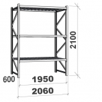 Varastohylly perusosa 2100x1950x600 440kg/hyllytaso,3 tasoa peltitasoilla MAXI