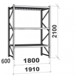 Varastohylly perusosa 2100x1800x600 480kg/hyllytaso,3 tasoa peltitasoilla