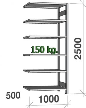 Varastohylly jatko-osa 2500x1000x500 150kg/hyllytaso,6 tasoa
