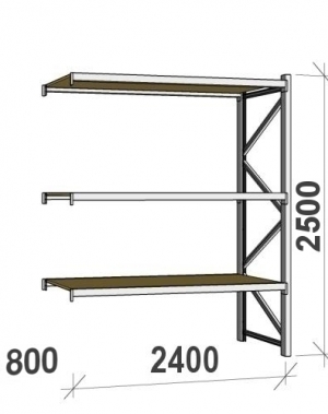 Extension bay 2500x2400x800 300kg/level,3 levels with chipboard