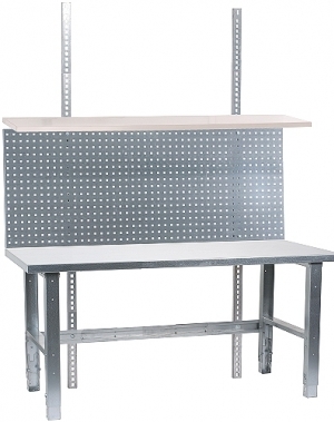 Raskas Teollisuuspöytä 1500x800 terästaso 2,0 mm + hylly ja reikälevy 1500x600