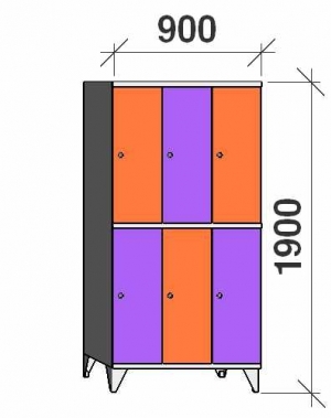 2-tier locker, 6 doors, 1900x900x545 mm
