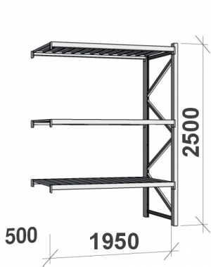 Extension bay 2500x1950x500 440kg/level,3 levels with steel decks MAXI