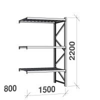 Metallihylly jatko-osa 2200x1500x800 600kg/hyllytaso,3 tasoa peltitasoilla