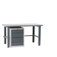 Työpiste 1500x800 terästasolla, maalatut jalat RAL7012 , laatikosto 4-osainen