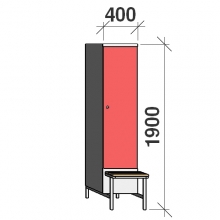 Vaatekaappi 1:lla ovella 1900x400x830 jalustapenkillä