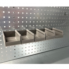Laatikkokisko reikälevyyn 555 mm + 5 ottolaatikkoa 170x105x75 harmaa