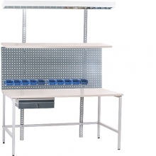 Worktable set 2000x800 with Shelf, Perfo panel, 10 bins, Drawer, Lighting